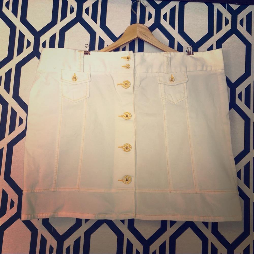 LL Bean off white canvas skirt with yellow accents